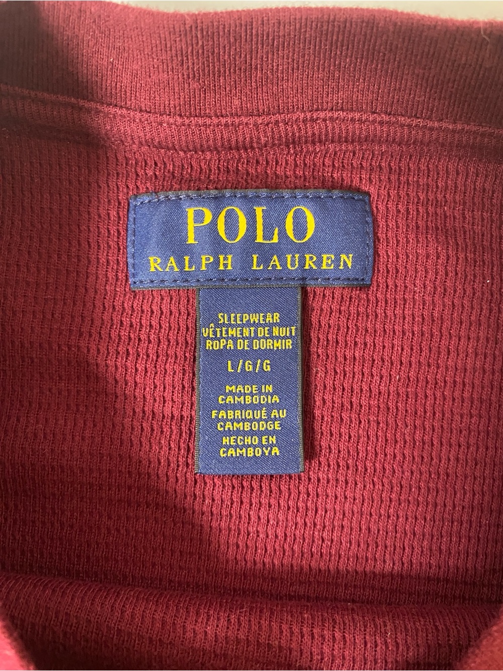 POLO Ralph Lauren Waffle Knit‎ Thermal Shirt Sleepwear Top Burgundy/Red Large - Picture 5 of 8